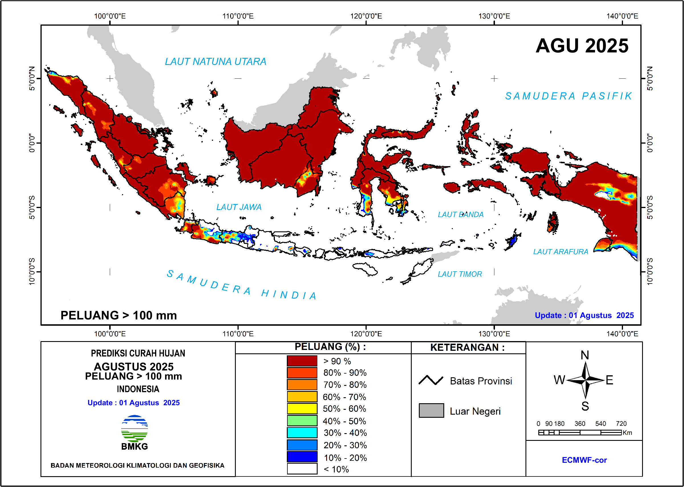 Peluang Curah Hujan di Atas 100
