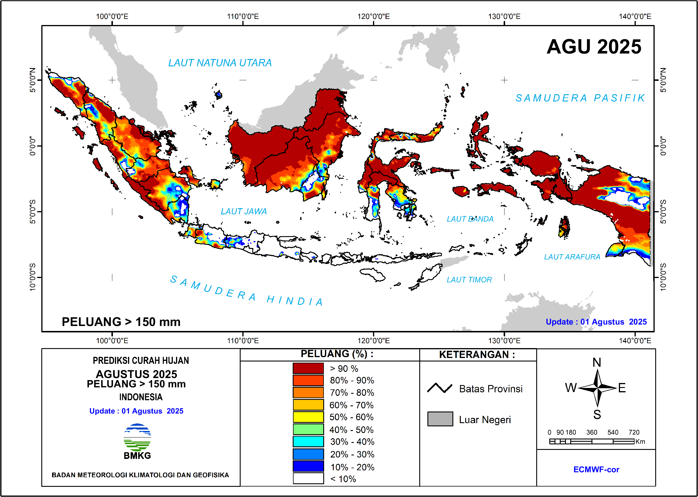 Peluang Curah Hujan di atas 150